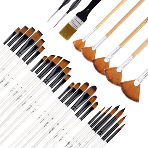 Pinsel Set 32 Stück Pinselset Acrylfarben Premium Nylon Künstlerpinsel für Kinder und Erwachsene Aquarellpinsel für Anfänger und Künstler zum Malen von POPAPIE