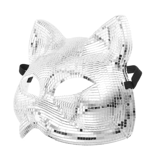 POPETPOP Disco-Katze-Gesichtsmaske Katzenfrauenmaske Disco-Halloween Strass Maskerade Maske Gesichtsmaske für Silvester Reflektierende Maske Porzellanmaske Plastik Silver POPETPOP Disco-Katze-Gesichtsmaske Katzenfrauenmaske Disco-Halloween Strass Maskerade Maske Gesichtsmaske für Silvester Reflektierende Maske Porzellanmaske Plastik Silver von POPETPOP