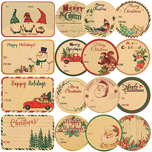 144 Stück Etiketten Selbstklebend Kraftpaier Weihnachten, Namensaufkleber Weihnachten Geschenkaufkleber Weihnachten Etiketten Aufkleber Vintage Namensschilder Geschenketikette(36 Designs) von POPGIFTU