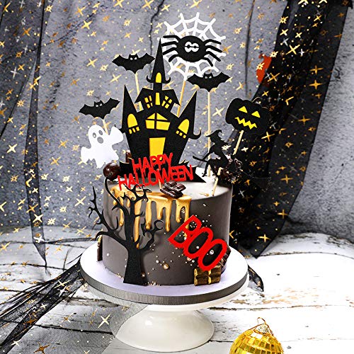 17 Stücke Halloween Cupcake Toppers,Bat Halloween Deko Kuchen,Halloween Kuchen Cupcake Picks,Tortendeko Halloween,Fledermaus Geist Kürbis Spinne Schloss Hexe Muffin Dekoration für Halloween Kuchendeko von POPGMMT