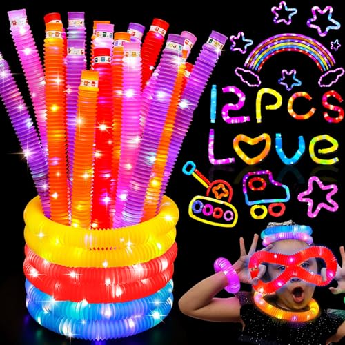 Knicklicht Pop Tubes,12 Stück Leuchtstäbe,Mitgebsel Kindergeburtstag LED Pop Tubes,Party Supplies Leuchtstäbe,Geburtstagsparty Dekoration Set,Leuchtende Armbänder Party Deko Sensorik Spielzeug von POPGMMT