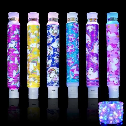 POPGMMT Knicklicht Pop Tubes,6 Stück Leuchtstäbe,Mitgebsel Kindergeburtstag LED Pop Tubes,Party Supplies Leuchtstäbe,Geburtstagsparty Dekoration Set,Leuchtende Armbänder Party Deko Sensorik Spielzeug von POPGMMT