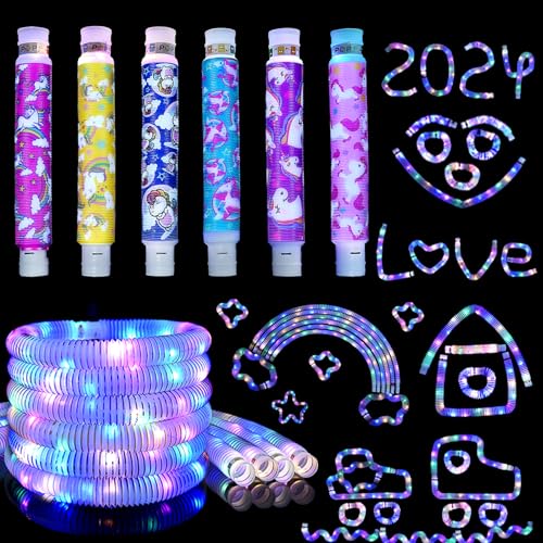 POPGMMT Knicklicht Pop Tubes,6 Stück Leuchtstäbe,Mitgebsel Kindergeburtstag LED Pop Tubes,Party Supplies Leuchtstäbe,Geburtstagsparty Dekoration Set,Leuchtende Armbänder Party Deko Sensorik Spielzeug von POPGMMT