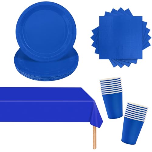 53PCS Papiergeschirr Blau Papier Geschirr Set Party Weihnachts Party Geschirr Set, Blau Tischdecke Rechteckig,Pappteller,Servietten,Pappbecher für Geburtstag,Hochzeiten,Weihnachten Dekoration von POPOYU