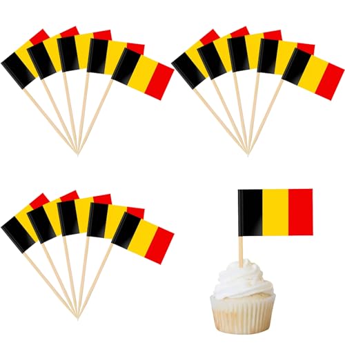 100 Stück Belgien Cocktail Stick Flaggen,Zahnstocher Flaggen,deko kuchen flagge für Obst Picker Papier Kuchen Topper Sticks,Klein Mini Zahnstocher für Europäische Meisterschaft,Olympische von POPOYU