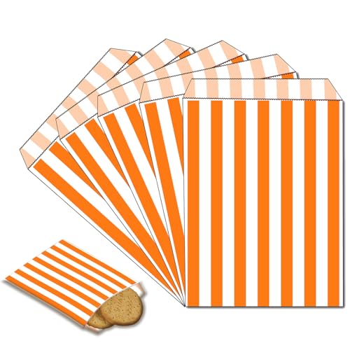 100 Stück Naschitüten Candy Bar Orange Papiertüten Klein Kraft Butterbrottüten Bunt 13x18cm Mini Geschenktüten Papiertüten Bunte Tüten Candybar brotpapiertüten für Halloween,Weihnachten,Hochzeiten von POPOYU