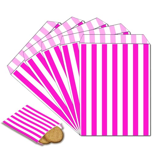 100 Stück Naschitüten Candy Bar Rosa Papiertüten Klein Kraft Butterbrottüten Bunt 13x18cm Mini Geschenktüten Papiertüten Bunte Tüten Candybar brotpapiertüten für Halloween,Weihnachten,Hochzeiten von POPOYU