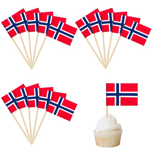 100 Stück Norwegen Cocktail Stick Flaggen,Zahnstocher Flaggen,deko kuchen flagge für Obst Picker Papier Kuchen Topper Sticks,Klein Mini Zahnstocher für Europäische Meisterschaft,Olympische von POPOYU