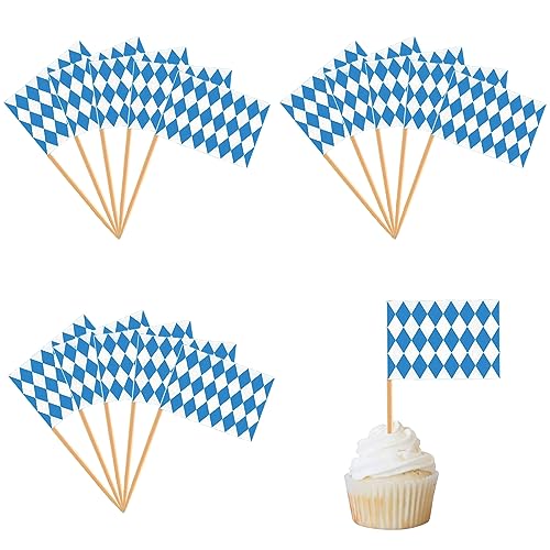 100 Stück Oktoberfest Party Picks Zahnstocher Oktoberfest Tisch Dekoration Blau-Weiß Diamant Oktoberfest Kuchendeko für Oktoberfest Motto-Party Geburtstag Hochzeitsfeier Tisch Dekoration von POPOYU