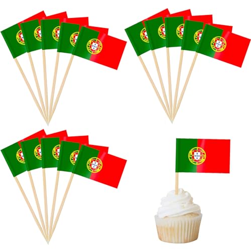 100 Stück Portugal Cocktail Stick Flaggen,Zahnstocher Flaggen,deko kuchen flagge für Obst Picker Papier Kuchen Topper Sticks,Klein Mini Zahnstocher für Europäische Meisterschaft,Olympische von POPOYU