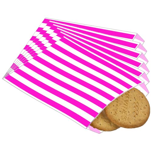 100 Stück Rosa Snacktaschen Papier Rechteck Papiertüte für Lebensmittelverpackungen Klein Jausensackerl Papier für Burger und Pommes von POPOYU