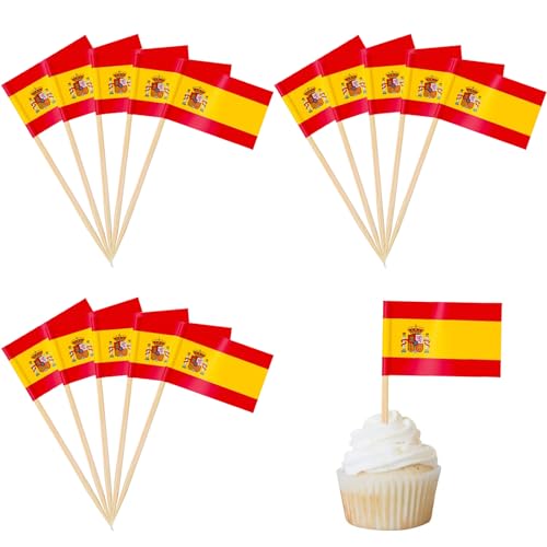 100 Stück Spanien Cocktail Stick Flaggen,Zahnstocher Flaggen,deko kuchen flagge für Obst Picker Papier Kuchen Topper Sticks,Klein Mini Zahnstocher für Europäische Meisterschaft,Olympische von POPOYU