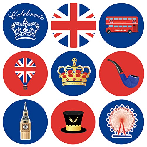 10P Union Jack Aufkleber für King Charles III Krönung 2023, 9 Stile Papieretiketten British London Aufkleber für Krönung Feier Geschenktüten Tassen Becher Union Jack Royal Street Party Supplies von POPOYU