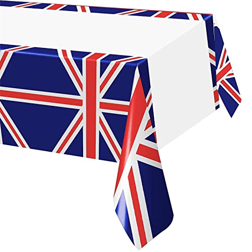 130 x 220 cm King Coronation Tischdecke, Union Jack Flagge Tischdecke für 2023 King Charles III Krönung Tischdekoration, Kunststoff-Tischdecke für Großbritannien Royal Street Partyzubehör von POPOYU