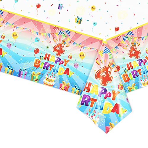 Tischdecke zum 4. Geburtstag,Party Tischdecke zum 4. Geburtstag,TableCloth Tischdeckenrolle 4 Geburtstag Plastiktischdecke Papiertischdecke für Mädchen,Jungen,Geburtstagsparty Disposable TableCloth von POPOYU