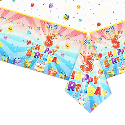 Tischdecke zum 5. Geburtstag,Party Tischdecke 5. Geburtstag,Tablecloth Tischdeckenrolle 5 Geburtstag Plastiktischdecke Papiertischdecke für Baby,Mädchen,Jungen,Geburtstagsparty Disposable Tablecloth von POPOYU