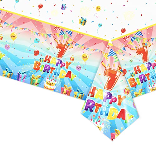 Tischdecke zum 7. Geburtstag,Party Tischdecke 7. Geburtstag,Tablecloth Tischdeckenrolle 7 Geburtstag Plastiktischdecke Papiertischdecke für Baby,Mädchen,Jungen,Geburtstagsparty Disposable Tablecloth von POPOYU