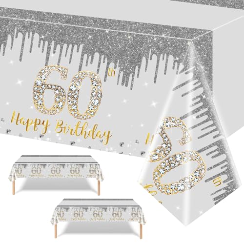137 x 274 cm Silber und Gold zum Geburtstag Tischdecke,2 Stück Silber Gold Tischdeko für Mann Frau 60. Geburtstag,Rechteckige Kunststoff Tischdecke für Partydekorationen zum 60. Geburtstag 137 x 274 cm Silber und Gold zum Geburtstag Tischdecke,2 Stück Silber Gold Tischdeko für Mann Frau 60. Geburtstag,Rechteckige Kunststoff Tischdecke für Partydekorationen zum 60. Geburtstag von POPOYU