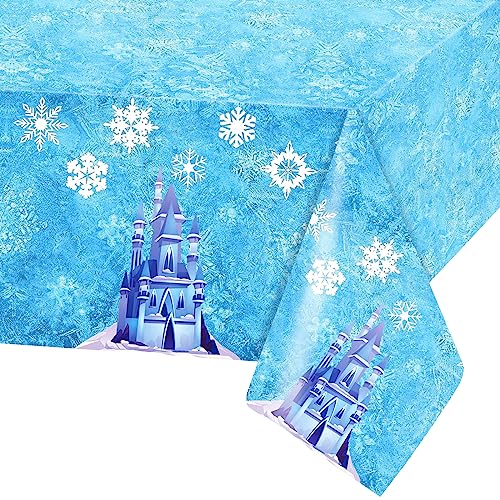 Schneeflocken Tischdecke,54 * 108 Zoll Frozen Party Tischdecke Schneeflocken,Rechteckiger Schnee Plastik Tischabdecke für Frozen Geburtstagsdeko Mädchen Geburtstagsparty Frozen Geschenke Party Dekor von POPOYU