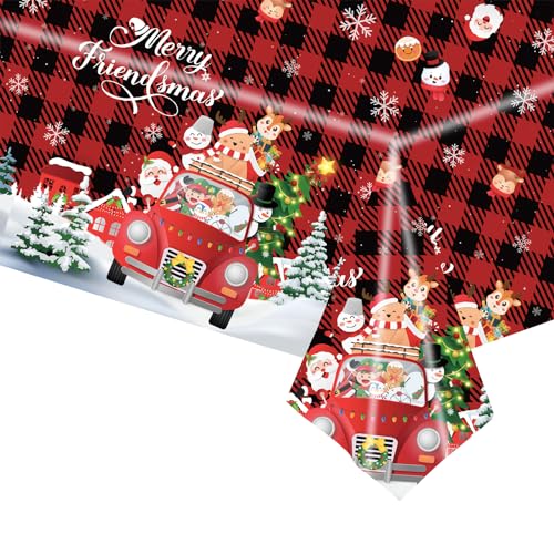 137 x 274cm Weihnachts Party Tischdecke,Weihnachtstischdecke für Weihnachten Urlaub Winter-Party-Zubehör,Rot und Schwarz Kariert Tischtuch Tischwäsche für Weihnachten Neujahr Dekoration von POPOYU