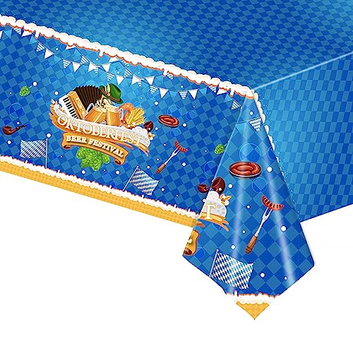 POPOYU Oktoberfest Tischdecke,137x274cm Bayrische Deko Oktoberfest Party Tischdecke, Bayerische Oktoberfest Tischdeko Blau Weiß Einweg Tischdecke für Bierzelten Haushalt Catering Oktoberfest Deko von POPOYU