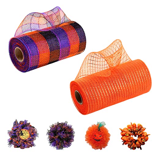 2 Rollen Deco Poly Mesh Ribbon 25cm x 9m Thanksgiving Herbstdekorationen Metallfolie Schwarz/Lila/Grün/Orange Set für Ostern Hochzeit Geburtstag Kränze Swags Geschenkverpackung und Partydekoration von POPOYU