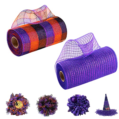 2 Rollen Deco Poly Mesh Ribbon 25cm x 9m Thanksgiving Herbstdekorationen Metallfolie Schwarz/Lila/Grün/Orange Set für Ostern Hochzeit Geburtstag Kränze Swags Geschenkverpackung und Partydekoration von POPOYU