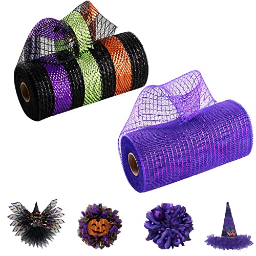 2 Rollen Deco Poly Mesh Ribbon 25cm x 9m Thanksgiving Herbstdekorationen Metallfolie Schwarz/Lila/Orange Set für Ostern Hochzeit Geburtstag Kränze Swags Geschenkverpackung und Partydekoration von POPOYU