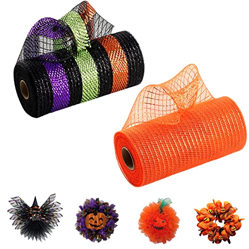 2 Rollen Deco Poly Mesh Ribbon 25cm x 9m Thanksgiving Herbstdekorationen Metallfolie Schwarz/Lila/Orange Set für Ostern Hochzeit Geburtstag Kränze Swags Geschenkverpackung und Partydekoration von POPOYU