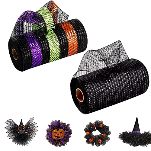 2 Rollen Deco Poly Mesh Ribbon 25cm x 9m Thanksgiving Herbstdekorationen Metallfolie Schwarz/Lila/Orange Set für Ostern Hochzeit Geburtstag Kränze Swags Geschenkverpackung und Partydekoration von POPOYU