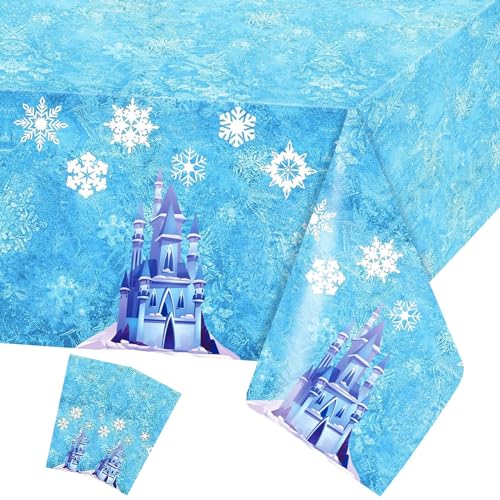 POPOYU Schneeflocken Deko Tischdecke,54x108 Zoll Frozen Party Tischdecke Schneeflocken,ELSA Geburtstagsparty Winter Wonderland Deko für Frozen Mädchen Geburtstags Frozen Geschenke Party Dekor von POPOYU