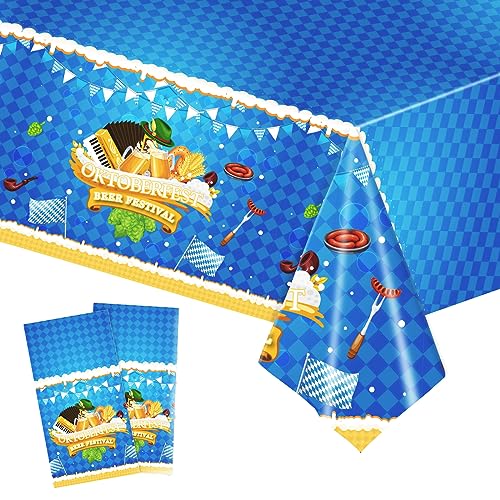 2 Stück Oktoberfest Tischdecke 137 x 274cm Blau Bayern Raute Oktoberfest Party-Tischdecke,Kunststoff-Wasserfest-Tischdecke für Oktoberfest Deutsche Party Sommer Party Geburtstag Party Dekorationen von POPOYU