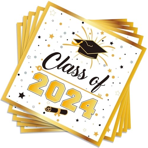 20 Stk Servietten für Abschlussfeiern 2024, 33 x33cm Servietten Abschluss Abitur Graduation Deko, Schwarz und Glod Papierservietten Partygeschirr Tischdeko, Abschlussfeier Party Dekorations von POPOYU