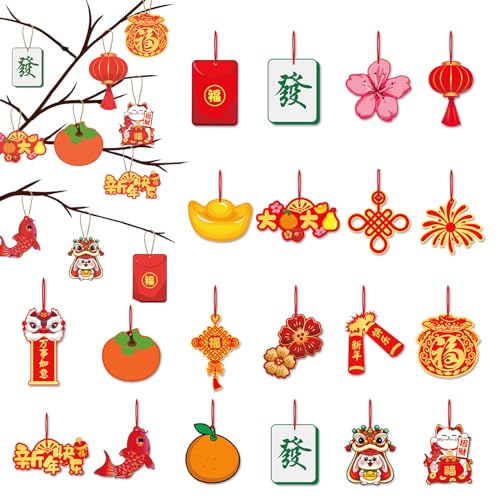 20 Stück Chinesische Neujahrsdekorationen,Mini Chinesische Traditionelle Hängende Ornamente für Frühlingsfest Dekoration,Chinesischer Frühlingsfest Anhänger Hängende für Neujahrs Haus Auto Baum Deko von POPOYU