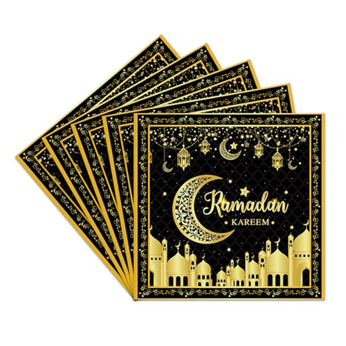 20 Stück Eid Mubarak Servietten,Schwarzgoldene Papierservietten für Eid Ramadan Mubarak Party,Eid Mubarak Mond Stern Papierservietten Servietten Schwarzes Gold, Seidenpapier von POPOYU