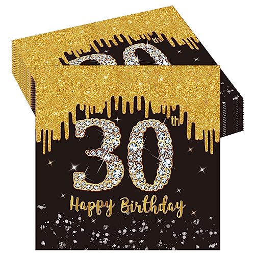 20 Stück Geburtstag 30 Servietten,30er Geburtstag Papierservietten,Happy Birthday Schwarz Gold Papier Party Servietten Tischdeko für 30. Geburtstag Mann Frau Happy Birthday Servietten Decorations von POPOYU