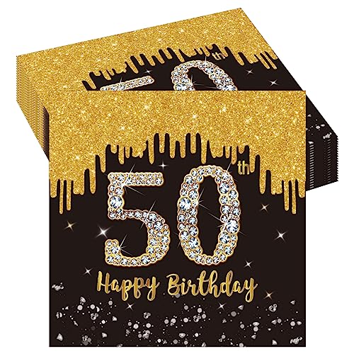 20 Stück Geburtstag 50 Servietten,50er Geburtstag Papierservietten,Happy Birthday Schwarz Gold Papier Party Servietten Tischdeko für 50. Geburtstag Mann Frau Happy Birthday Servietten Decorations von POPOYU