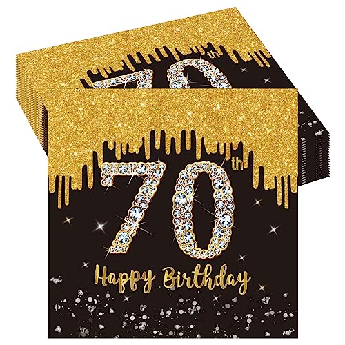 20 Stück Geburtstag 70 Servietten,70er Geburtstag Papierservietten,Happy Birthday Schwarz Gold Papier Party Servietten Tischdeko für 70. Geburtstag Mann Frau Happy Birthday Servietten Decorations von POPOYU