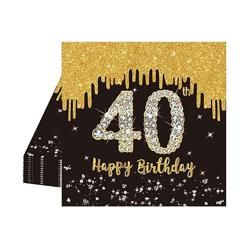 20 Stück Schwarz und Gold Papier Party Servietten Tischdeko 40. Geburtstagsdeko Servietten Hochwertige Papierservietten für Mann Frau Geburtstag Party Deko Partyzubehör zum Thema Schwarz Gold von POPOYU