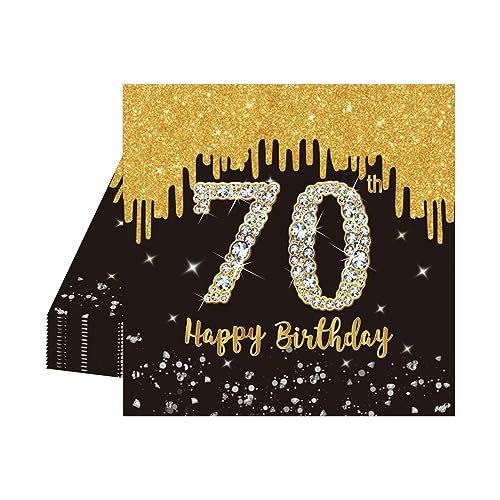 20 Stück Schwarz und Gold Papier Party Servietten Tischdeko 70. Geburtstagsdeko Servietten Hochwertige Papierservietten für Mann Frau Geburtstag Party Deko Partyzubehör zum Thema Schwarz Gold von POPOYU