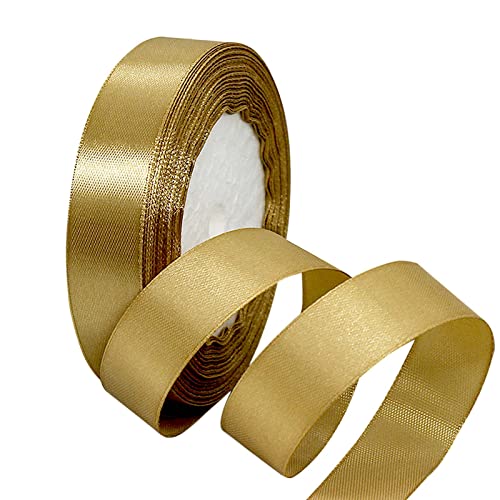 23 Meters Satinband Champagner Gold 2cm, Dekoration Präsent Geschenkband Schleifenband, Stoffband für Kleid Hochzeit, Taufe und Geburtstag Geschenke,Satin Dekoband, Deko Band Geschenkverpackung von POPOYU