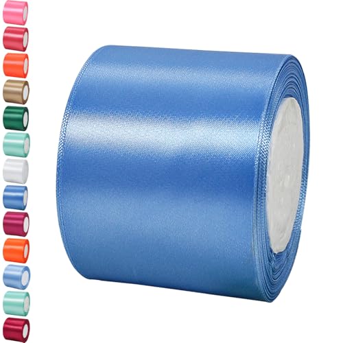 23m Satinband Geschenkband Blauer See 75mm Breit,Trauer Band Schleifenband Satin Dekoband Geschenkverpackung Deko Band Stoffband für Halloween Weihnachten Hochzeit Taufe Geburtstag DIY-Handwerk von POPOYU