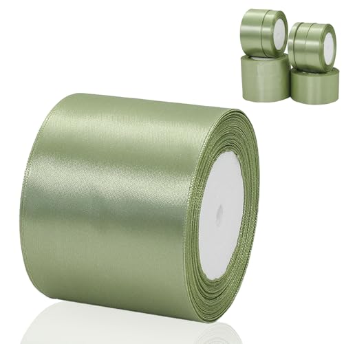 23m Satinband Geschenkband Salbeigrün 75mm Breit,Trauer Band Schleifenband Satin Dekoband Geschenkverpackung Deko Band Stoffband für Halloween Weihnachten Hochzeit Taufe Geburtstag DIY-Handwerk 7.5CM von POPOYU