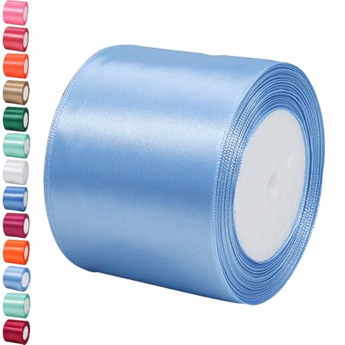 23m Satinband Geschenkband Wasserblau 75mm Breit,Trauer Band Schleifenband Satin Dekoband Geschenkverpackung Deko Band Stoffband für Halloween Weihnachten Hochzeit Taufe Geburtstag DIY-Handwerk von POPOYU