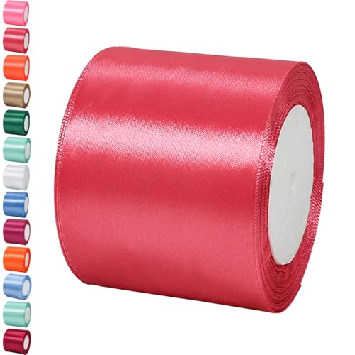 23m Satinband Geschenkband Wassermelonenrot 75mm Breit,Trauer Band Schleifenband Satin Dekoband Geschenkverpackung Deko Band Stoffband für Halloween Weihnachten Hochzeit Taufe Geburtstag DIY-Handwerk von POPOYU