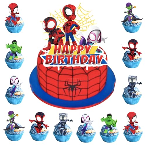 25 Stück Kuchendekoration,Spinnen Themen Geschirr,Spiderman Superhelden Partygeschirr,Dekoration für Kindergeburtstage,Superhelden Spider Man Cartoon für Jungen Geburtstagsparty Zubehör,Superhelden Sp von POPOYU