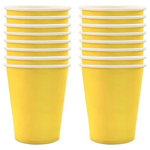 250ml Gelb Papier Partybecher,16 Stück Gelb Pappbecher,Trinkbecher Hochzeit Einwegbecher Disposable Cups für Hochzeit,Kinder DIY,Partybedarf,Tee,Heißen und Kalten Getränken Einwegkaffee Becher von POPOYU