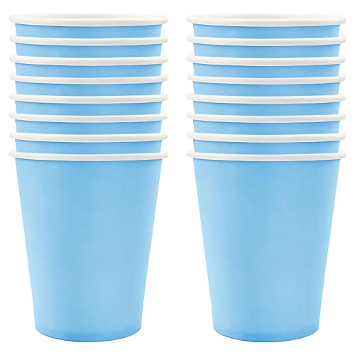 250ml Hellblau Papier Partybecher,16 Stück Hellblau Pappbecher,Trinkbecher Hochzeit Einwegbecher Disposable Cups für Hochzeit,Kinder DIY,Partybedarf,Tee,Heißen und Kalten Getränken Einwegkaffee Becher von POPOYU