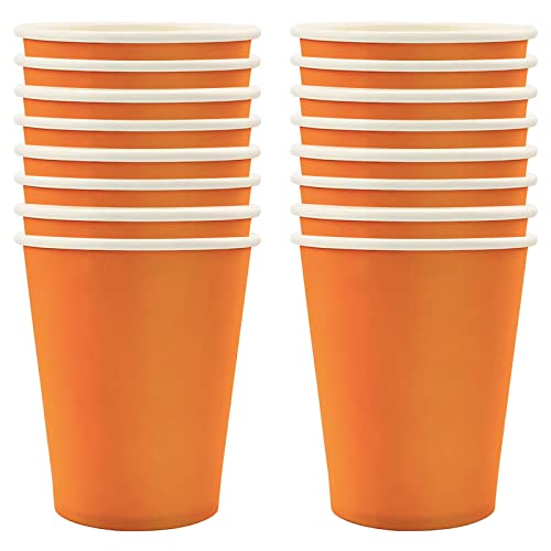 250ml Orange Papier Partybecher,16 Stück Orange Pappbecher,Trinkbecher Hochzeit Einwegbecher Disposable Cups für Hochzeit,Kinder DIY,Partybedarf,Tee,Heißen und Kalten Getränken Einwegkaffee Becher von POPOYU