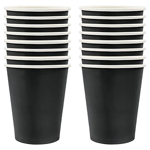 250ml Schwarz Papier Partybecher,16 Stück Schwarz Pappbecher,Trinkbecher Hochzeit Einwegbecher Disposable Cups für Hochzeit,Kinder DIY,Partybedarf,Tee,Heißen und Kalten Getränken Einwegkaffee Becher von POPOYU